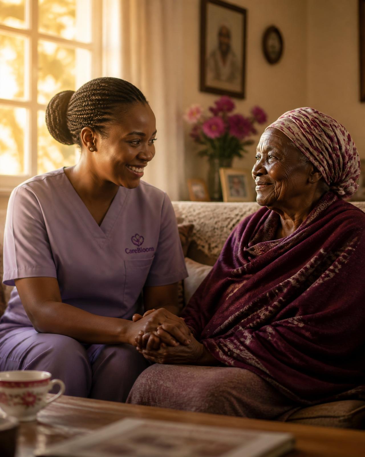 Evercare caregiver with elder at home